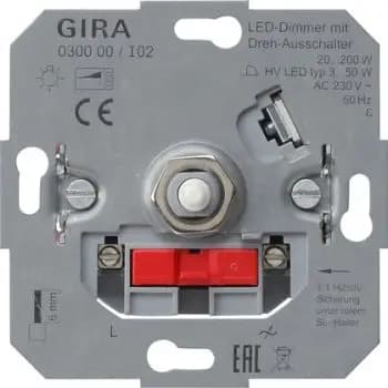Gira 030000, LED dimmer insert 20–200 W with rotary-off function