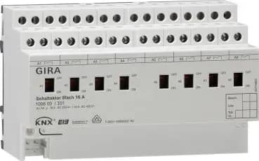 Gira 100600, 8-channel 16 A switch actuator, manual, KNX REG