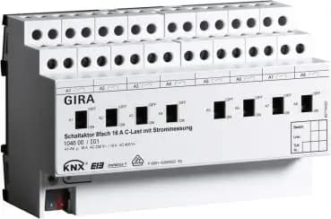 Gira 104600, switching actuator, 8-fold, 16 A, manual + current, C-load, KNX REG