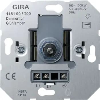 Gira 118100, incandescent lamp dimmer insert 100–1000 W, push-button changeover module