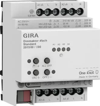 Gira 201500, 4-channel dimming actuator Standard OneKNX REG
