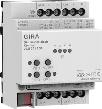 Gira 202500, 4-channel dimming actuator REG Kmf KNX Secure