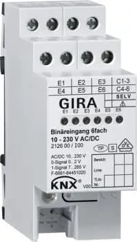 Gira 212600, 6-fold binary input 10-230 V AC/DC KNX REG