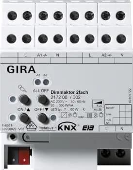 Gira 217200, dimming actuator, 2-channel, 2 x 300 W/VA, KNX REG