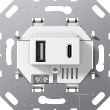 Gira 234900, USB power supply, 2‑port Type A/C insert, white