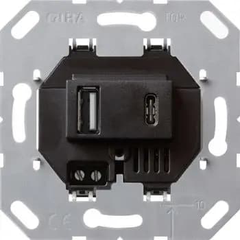 Gira 236900, USB power supply, 2-port Type A/C insert, black