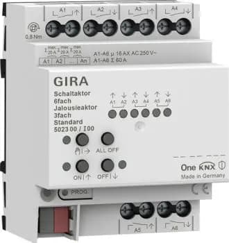 Gira 502300, Switch/Blind actuator 6-fold/3-fold 16 A Std OneKNX REG
