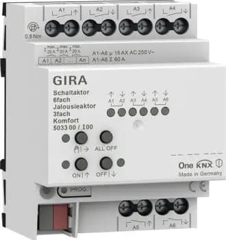 Gira 503300, switch/shutter actuator 6-fold/3-fold 16 A REG Kmf KNX Secure