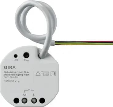 Gira 506100, 1-channel 16 A flush-mounted switching actuator with 3-fold binary input, OneKNX
