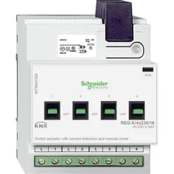 Schneider MTN647595, switch actuator REG-K/4x230/16 with manual operation and current detection, light gray