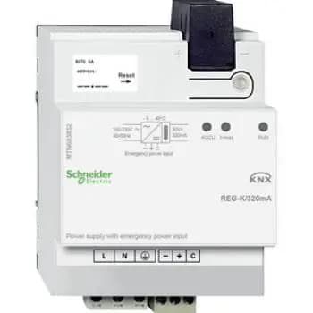 Schneider MTN683832, KNX power supply REG-K/320 mA with emergency power input, light gray
