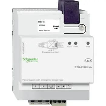 Schneider MTN683890, KNX power supply REG-K/640 mA with emergency power input, light gray