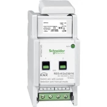 Schneider MTN647395, Switch actuator REG-K/2x230/16 with manual operation and current detection, light gray
