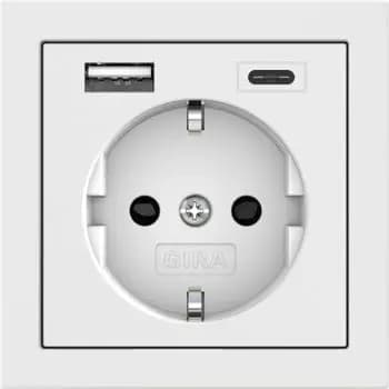 Gira 2-port USB power supply Type A/C pure white SCHUKO socket (245970)