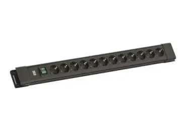 Bachmann 12x CEE7/3 1x switch 2.0 m CEE7/7 black power strip (BM005908)