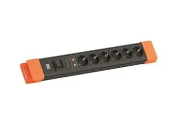 Bachmann power strip, 6x CEE7/3 sockets, 1x SPD, 1x switch, with 2.0 m CEE7/7 cable, black/orange (BM005916)