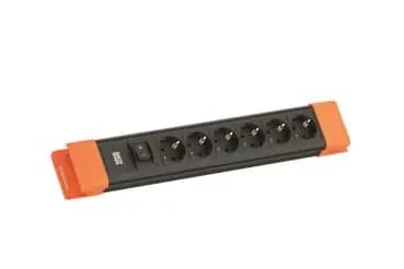 Bachmann power strip, 6× CEE7/3 sockets, 1× switch, 2.0 m CEE7/7 cable, black/orange (BM005917)