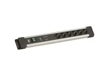 Bachmann power strip — 6× CEE7/3 sockets, 1× GVS-Plus, 1× switch, 2.0 m CEE7/7 cable, grey (BM005924)
